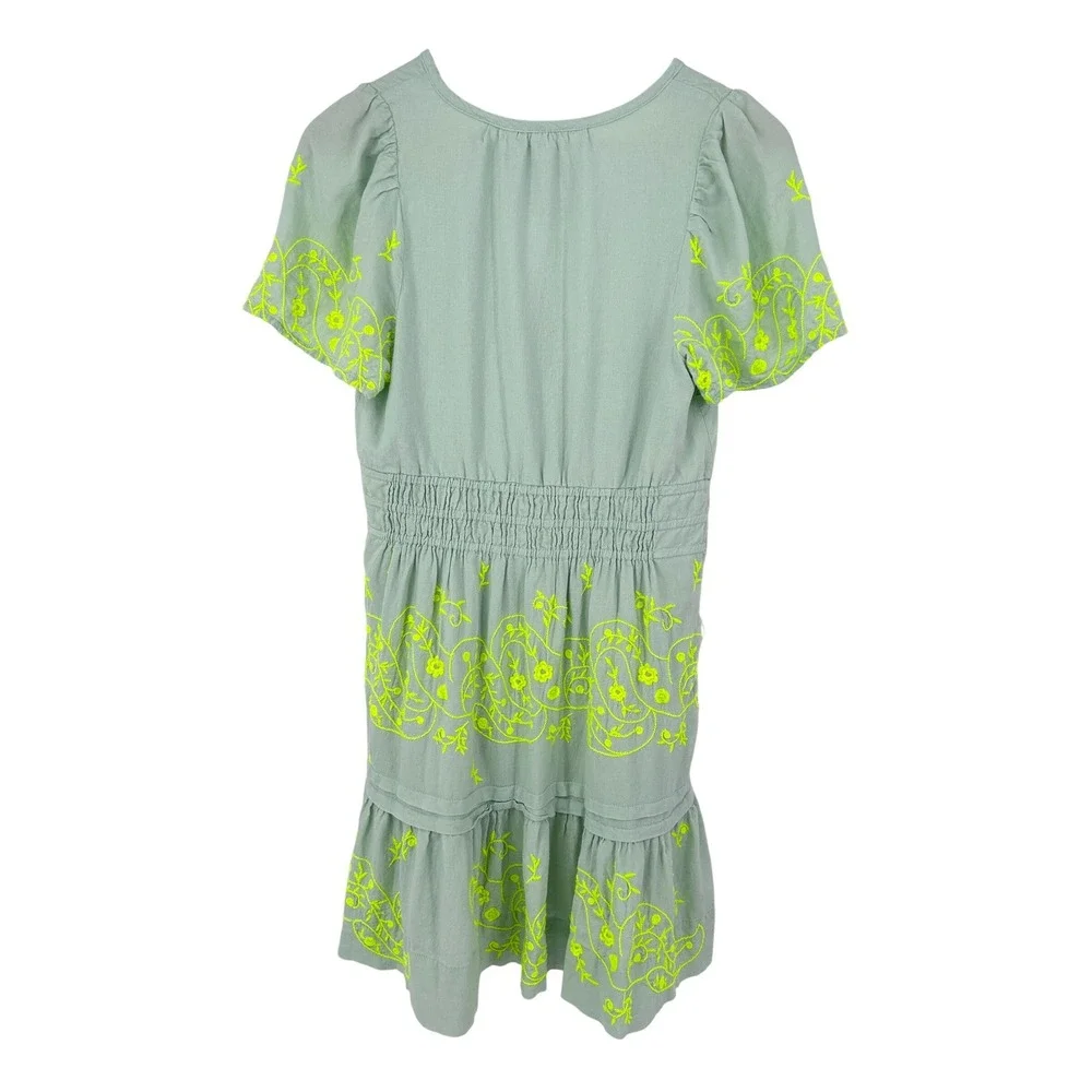 Anthropologie Somerset Mini Dress Small Linen Blend Mint Embroidered - Picture 4 of 7